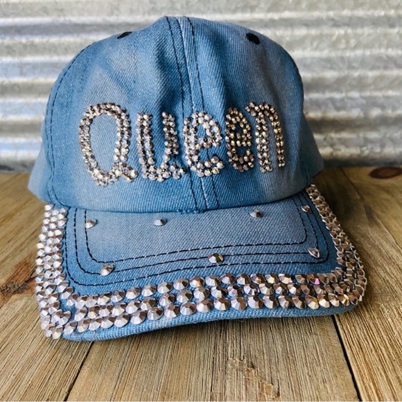 Accessories - Denim Rhinestone 'Queen' Cap